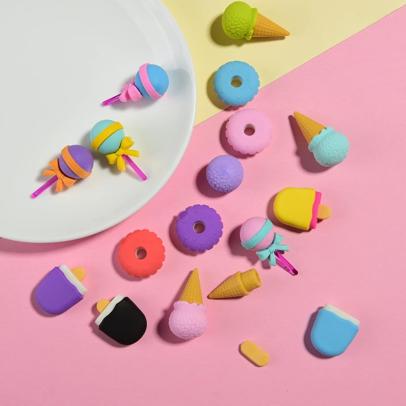 MGTECH Food Earsers for Kids, 16 Pcs 3D Cute Mini Ice Cream Donut Take Apart Erasers, Cool Fun Puzzle Desk Pet Erasers for Girls - Image 2